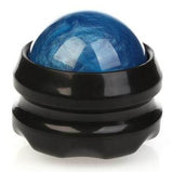 Boule de massage bleue installée dans sa base noire, un accessoire idéal pour soulager les tensions musculaires