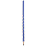 Crayon ergonomique bleu avec points de préhension en bois, conçu pour une prise en main facile et intuitive