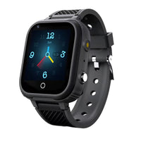 Montre Enfant GPS 4G Connectée SereniKid noire, affichant l'heure sur un écran tactile haute définition