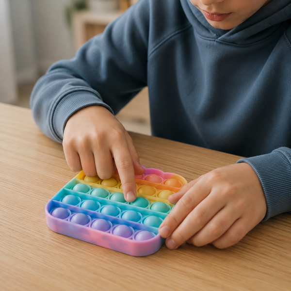 Enfant jouant avec un pop-it, stim toy sensoriel pour l'autisme et le TDAH