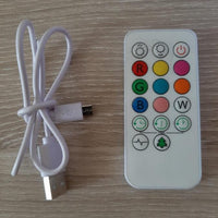 Télécommande multicolore et câble USB inclus avec la veilleuse hibou à LED